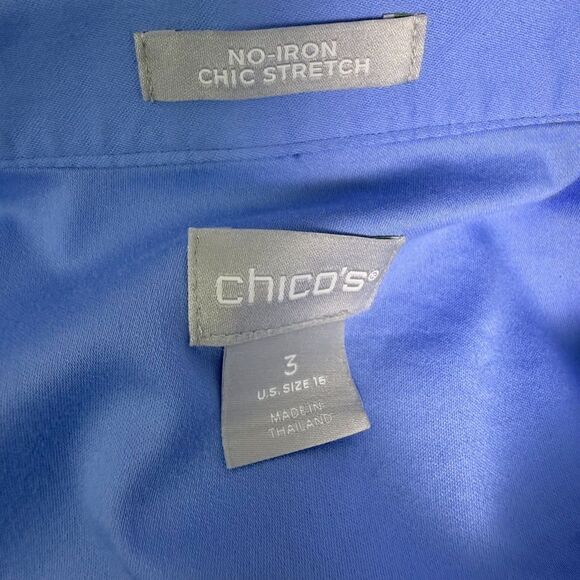 Chico's No Iron Chic Stretch Sz 3 (16) Blue Collared Tunic Large Pearl Buttons - Picture 10 of 12